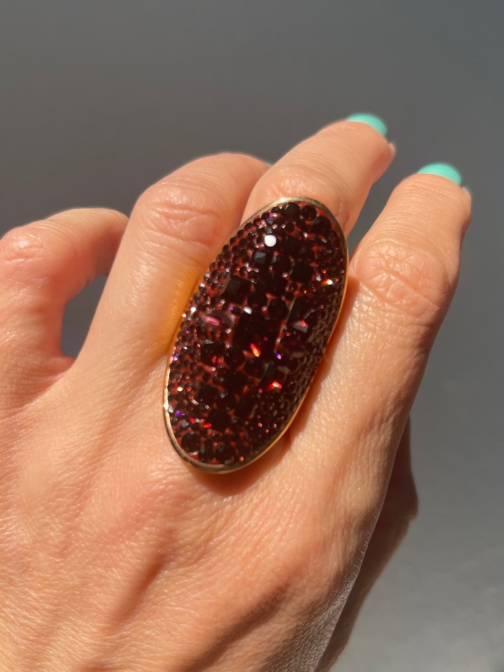 Henri Bendel Gold Oval Deep Red Crystal Statement Cocktail Ring